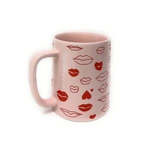 Starbucks Valentines 2021 Pale Pink & Red Lips Hearts Ceramic Mug Cup 14oz